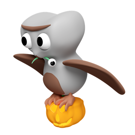 Owl With Pumpkin  3D Icon