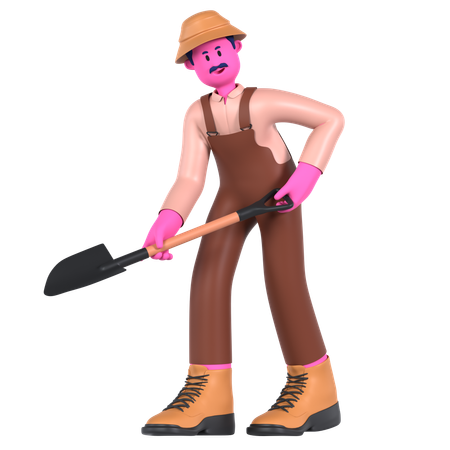 Agricultor masculino segurando uma pá  3D Illustration