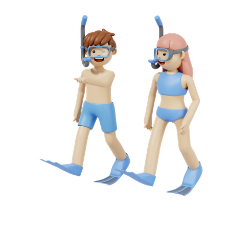 Paar beim Tauchen  3D Icon