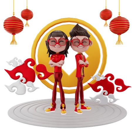 Paar feiert chinesisches Neujahr  3D Illustration