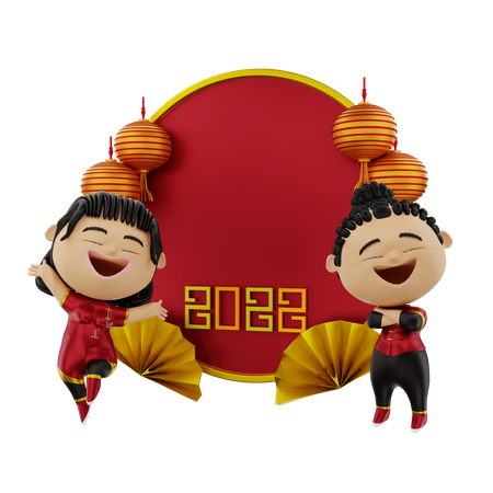 Paar feiert chinesisches Neujahr  3D Illustration