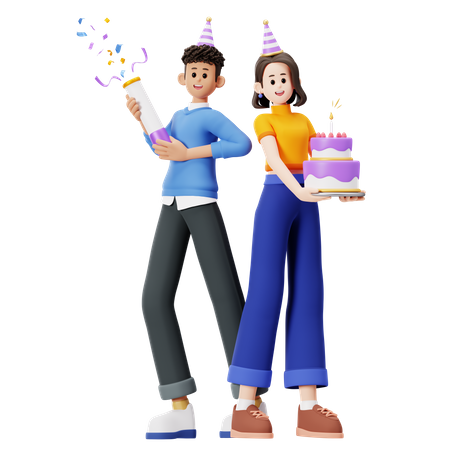 Paar feiert Geburtstag  3D Illustration