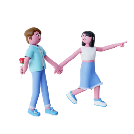 Paar geht spazieren  3D Illustration