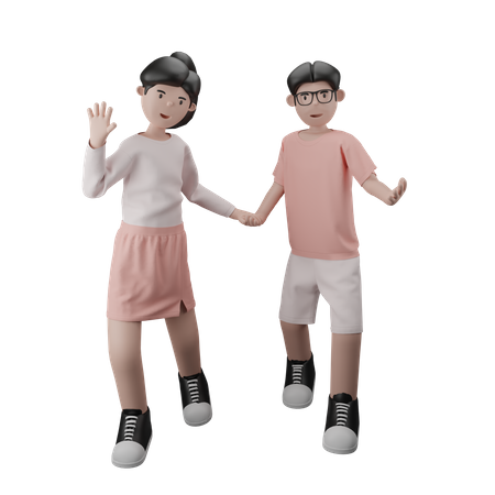 Paar hält Händchen beim Gruß  3D Illustration