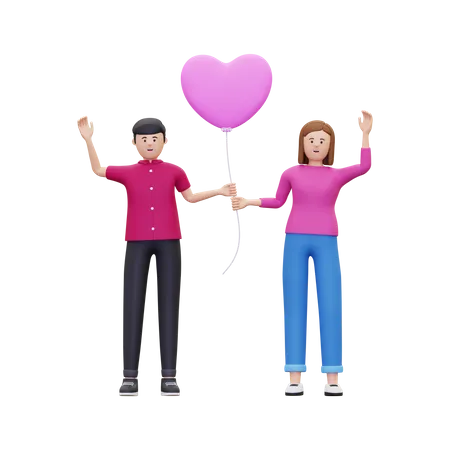 Paar das herzförmigen Ballon hält  3D Illustration