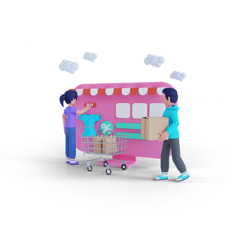 Paar kauft gemeinsam auf einer Website ein  3D Icon