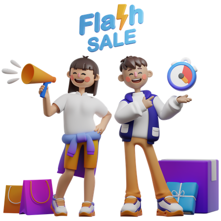 Paar macht Flash-Sale-Ankündigung  3D Illustration