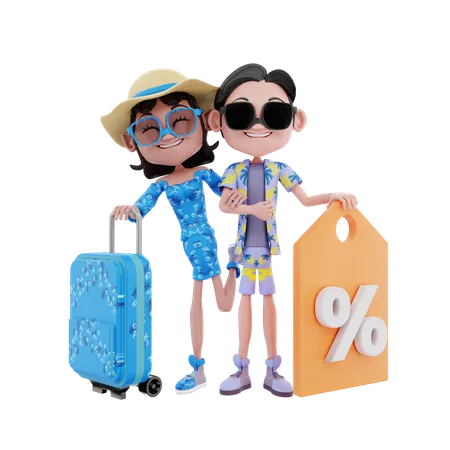 Paar mit Tasche und Rabatt  3D Illustration