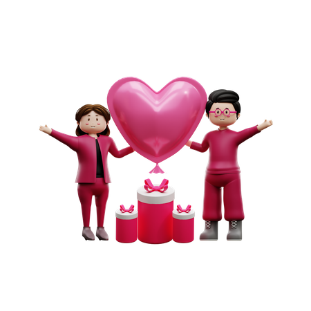 Paar mit Valentinstag Geschenk  3D Illustration