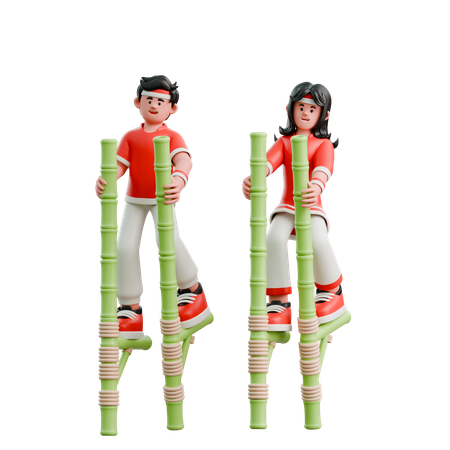 Paar spielt traditionelles Spielzeug  3D Icon