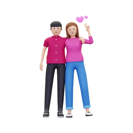 Paar steht und gibt stehende Pose  3D Illustration