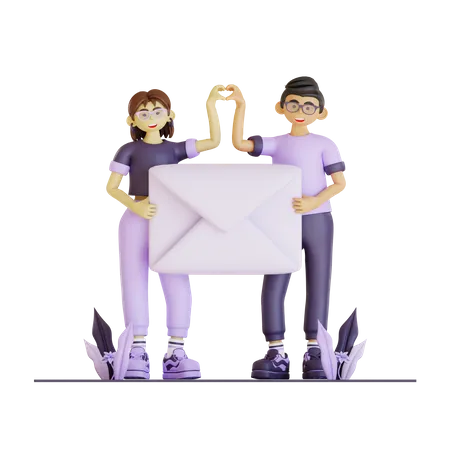 Pärchen, Team, Halten, Briefumschlag  3D Illustration