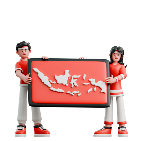 Paar trägt Indonesien Karte  3D Icon