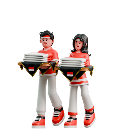 Paar trägt indonesische Flagge  3D Icon