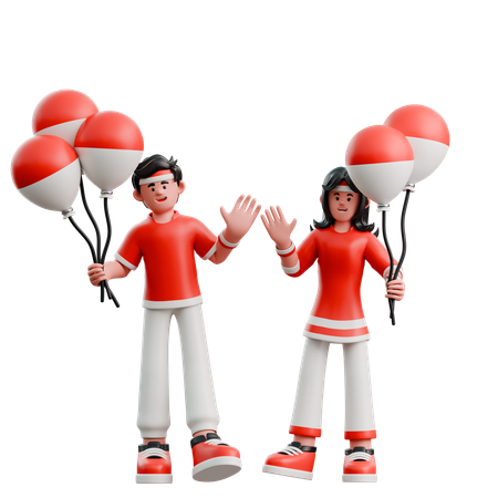 Paar trägt rote und weiße Luftballons  3D Icon