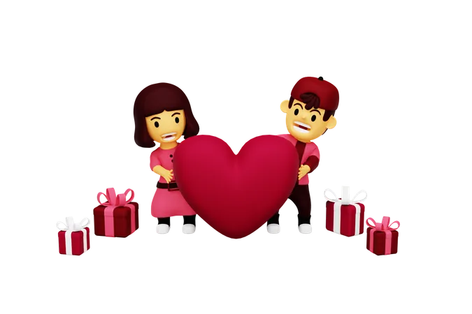 Paar überwältigt mit Valentinstagsgeschenk  3D Illustration