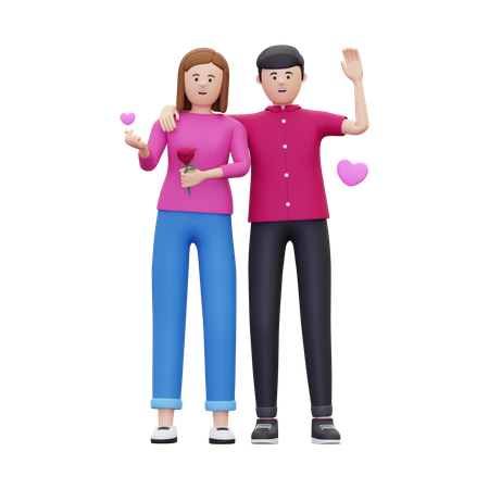 Paar umarmt sich und hält eine rose  3D Icon