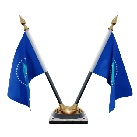 Pacific Community Double Desk Flag Stand  3D Flag