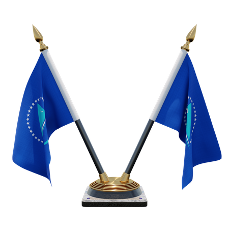 Pacific Community Double Desk Flag Stand 3D Illustration