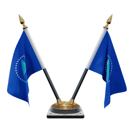 Pacific Community Double Desk Flag Stand 3D Illustration