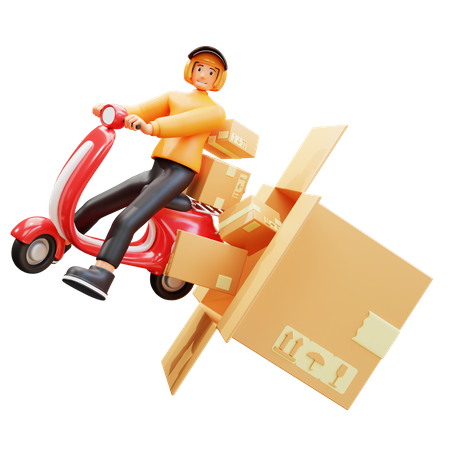 Package deliverer on Bike  3D Illustration