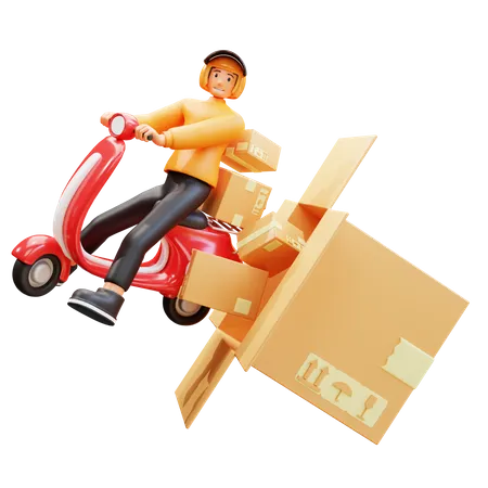 Package deliverer on Bike  3D Illustration