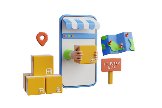 Package delivery service app 3D Illustration