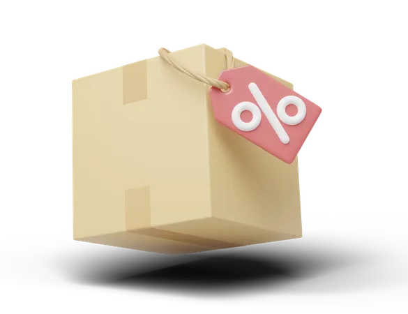Fast Delivery Special Offer Icon Brown Box With Percent Discount Tag Floating On Transparent Digital Marketing Online E Commerce Shipping App Concept Business Cartoon Style Concept 3 D Render 3D Icon