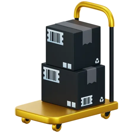 Package Dolly Hand Truck Dolly Trolley With Cardboard Box Transportation Warehousing Delivery Service And Logistics Ecommerce 3 D Concept 3D Icon