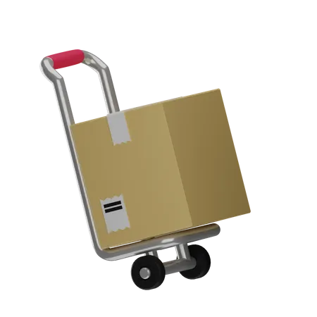 3 D Illustration Of A Trolley With A Cardboard Box 3D Illustration