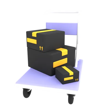 3 D Cute Cart Trolley With Two Cardboard Boxes Icon Ecommerce Illustration 3D Icon