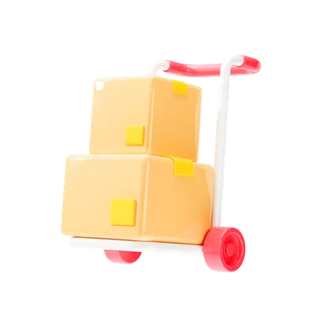 Hand Trolley With Cardboard Box Delivery Service Icon Concept 3 D Render Illustration 3D Icon