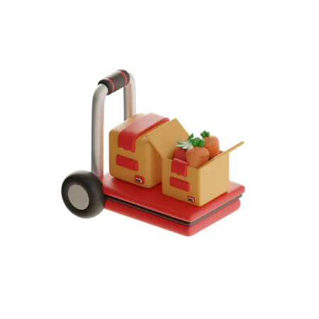 Package Dolly And Vegetable Package Box  3D Icon