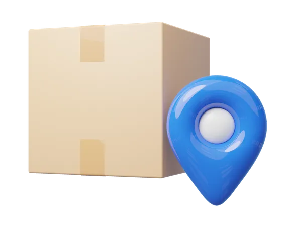 3 D Brown Box Location Pin Icon Blue GPS Navigator Checking Points Realistic Cardboard Boxes Floating Market Online Fast Delivery Express Shipping Concept Cartoon Icon Minimal Style 3 D Render 3D Icon