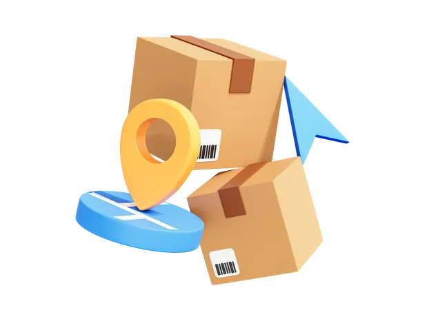3 D Order Tracking With Cardboard Boxes And Location Pin Express Delivery Concept Track Parcel Fast Shipping Service Cartoon Creative Design Icon Isolated On White Background 3 D Rendering 3D Icon