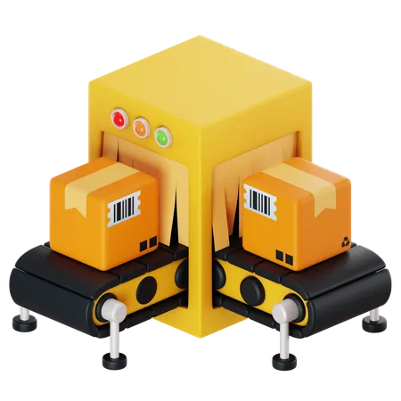 3 D Package Sorting Intricate Conveyor Belt System In A Distribution Facility Carrying Various Sized Parcels For Sorting Delivery And Logistic Concept 3D Icon