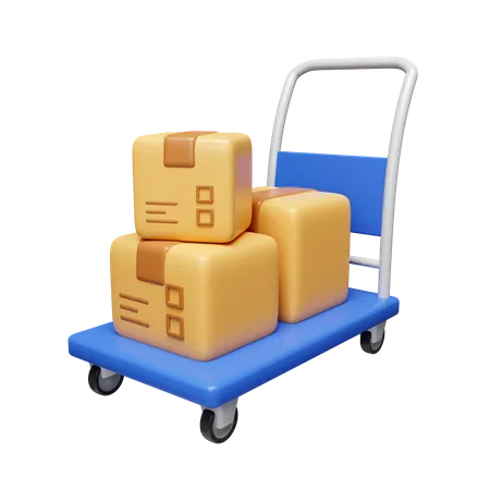 3 D Cardboard Boxes On Trolley Shopping Shipment Concept Delivery Icon Isolated On White Background 3 D Rendering Illustration Clipping Path 3D Icon