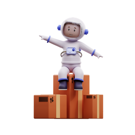 Astronauta com pacote de caixa  3D Illustration