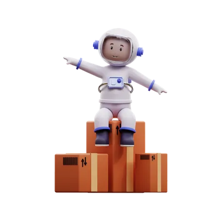 Astronauta com pacote de caixa  3D Illustration