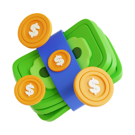 Pacote de dólar com moeda  3D Icon