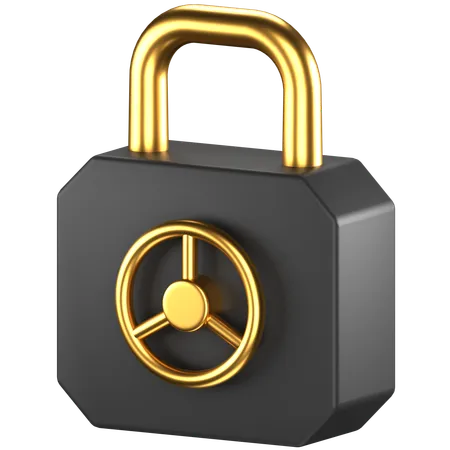 3 D Icon Of A Black And Gold Lock With Safe Handle 3D Icon