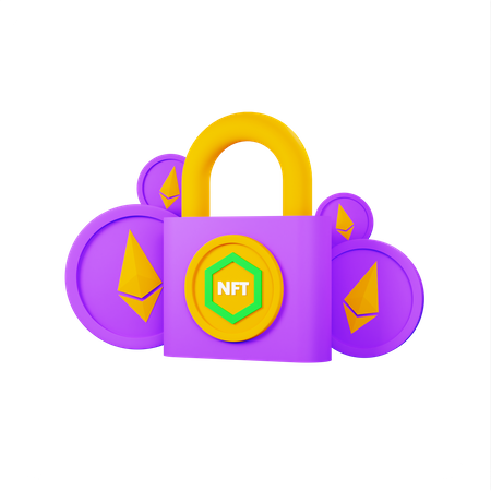 Padlock With Nft Coin And Ethereum Coin  3D Icon