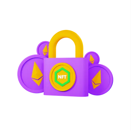 Padlock With Nft Coin And Ethereum Coin  3D Icon