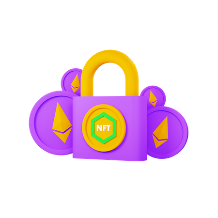 Padlock With Nft Coin And Ethereum Coin 3D Icon