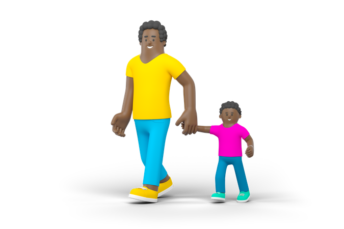Padre caminando con hijo  3D Illustration