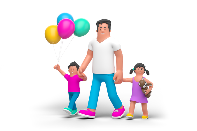 Padre caminando con niño  3D Illustration