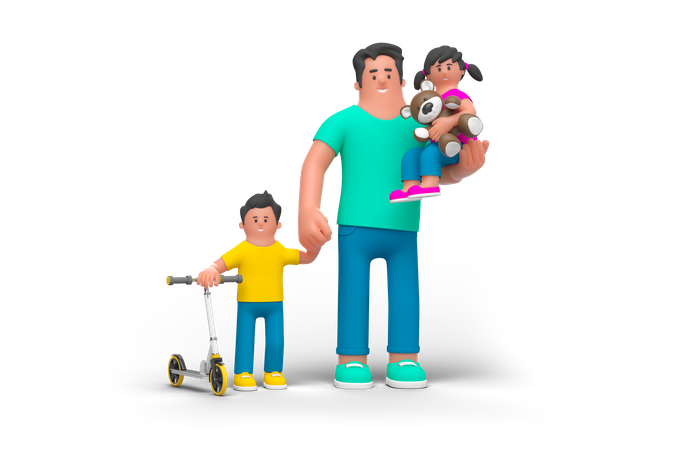 Padre caminando con niños  3D Icon