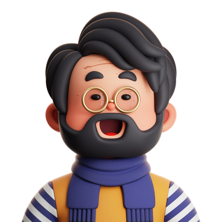 Padre con camisa a rayas y bufanda  3D Icon