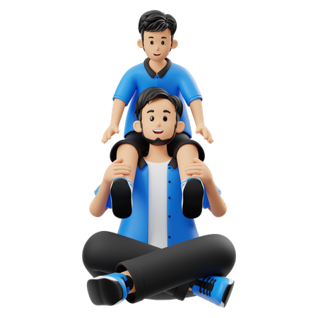 Padre cargando al niño sobre su espalda  3D Illustration
