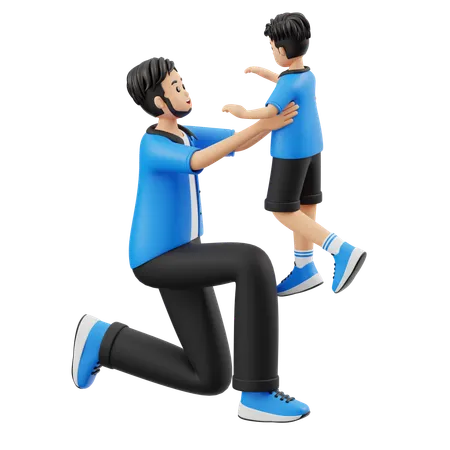 Padre e hijo son felices  3D Illustration
